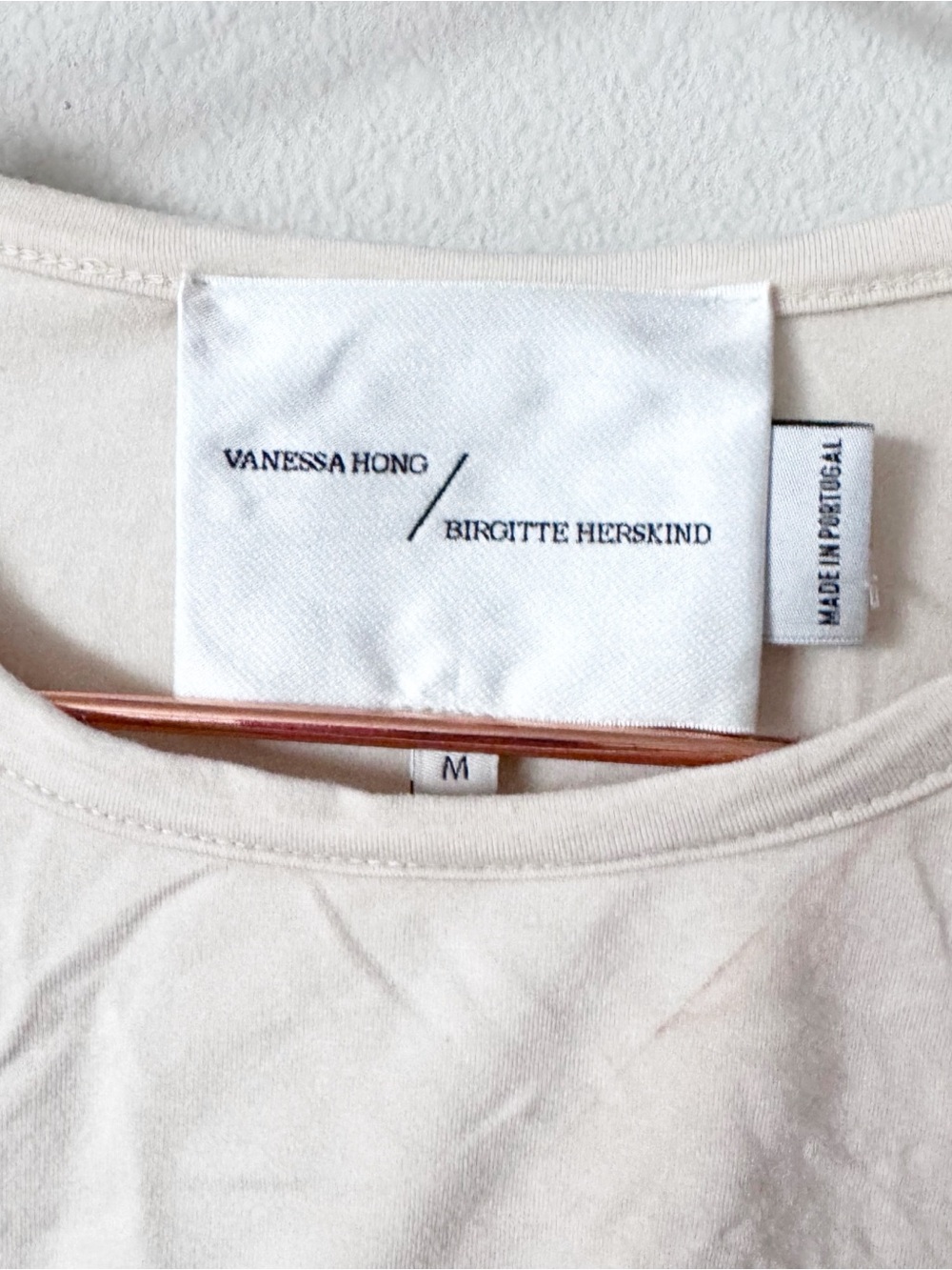 Vanessa Hong x Birgitt Herskind Long Sleeve Cutout Tee in Beige - Minimalist Top - Picture 6 of 11